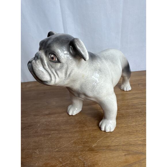 Vintage Bulldog Figurine 11" x 7" Painted Porcelain White Gray Dog Standing GUC - Picture 2 of 10